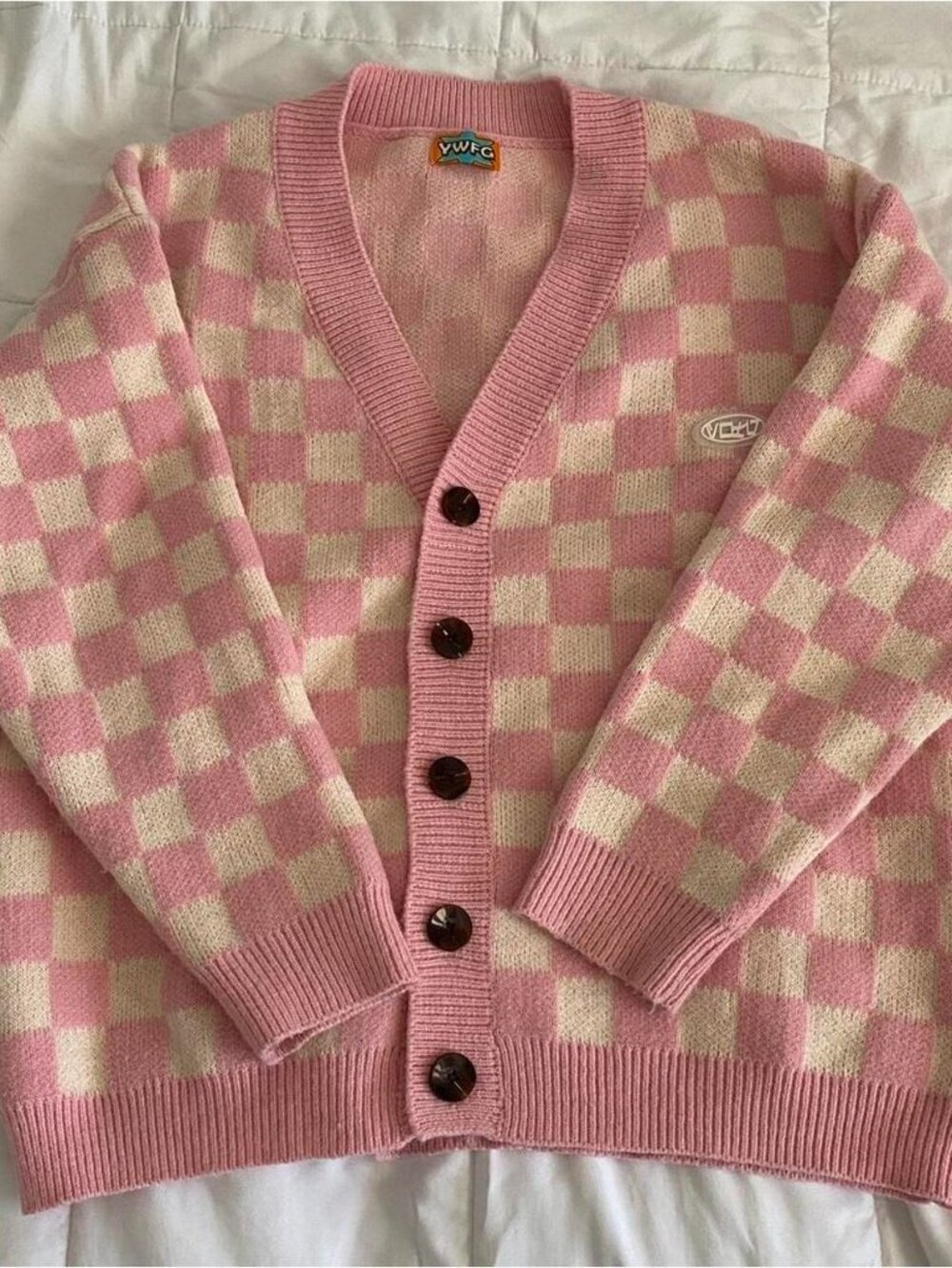 Pink Checkered Cardigan